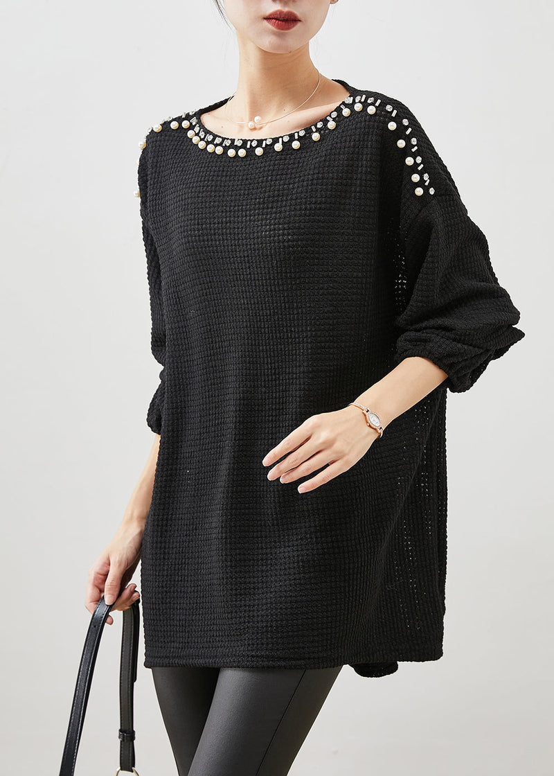 Black Oversized Nail Bead Knit Sweaters Winter