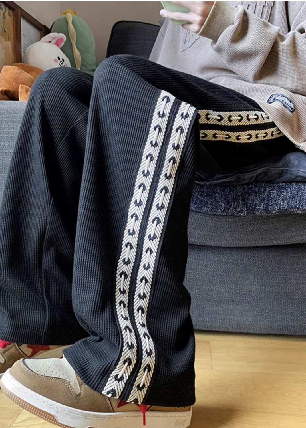 Black Oversized Patchwork Cotton Pants Spring