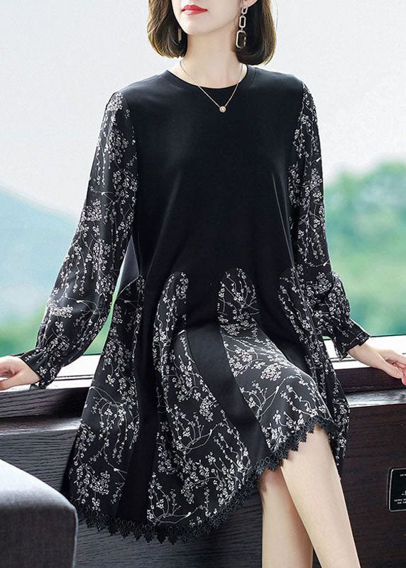 Black Oversized Patchwork Print Chiffon Robe Dresses Spring