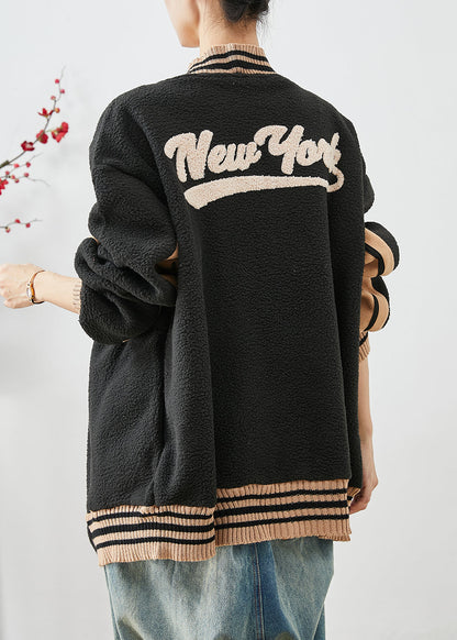 Black Oversized Patchwork Teddy Faux Fur Coats Fall