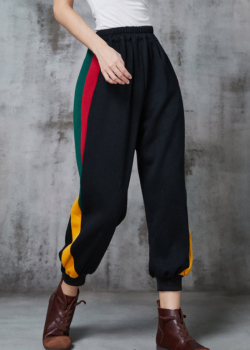 Black Oversized Patchwork Warm Fleece Harem Pants Spring