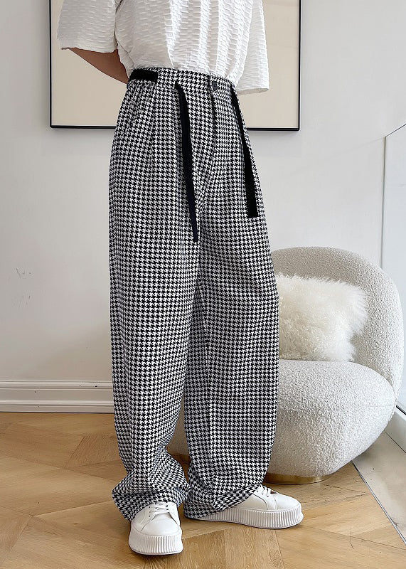 Black Oversized Plaid Cotton Pants Clothing Spring