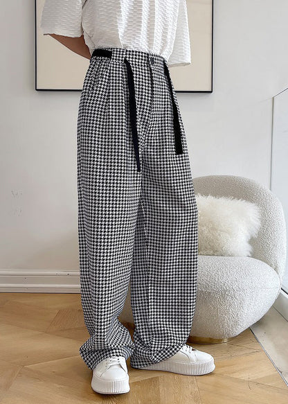 Black Oversized Plaid Cotton Pants Clothing Spring