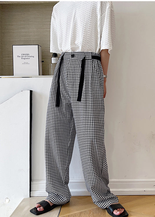Black Oversized Plaid Cotton Pants Clothing Spring