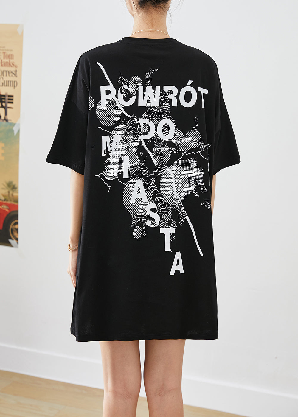 Black Oversized Print Cotton Tank Top Summer