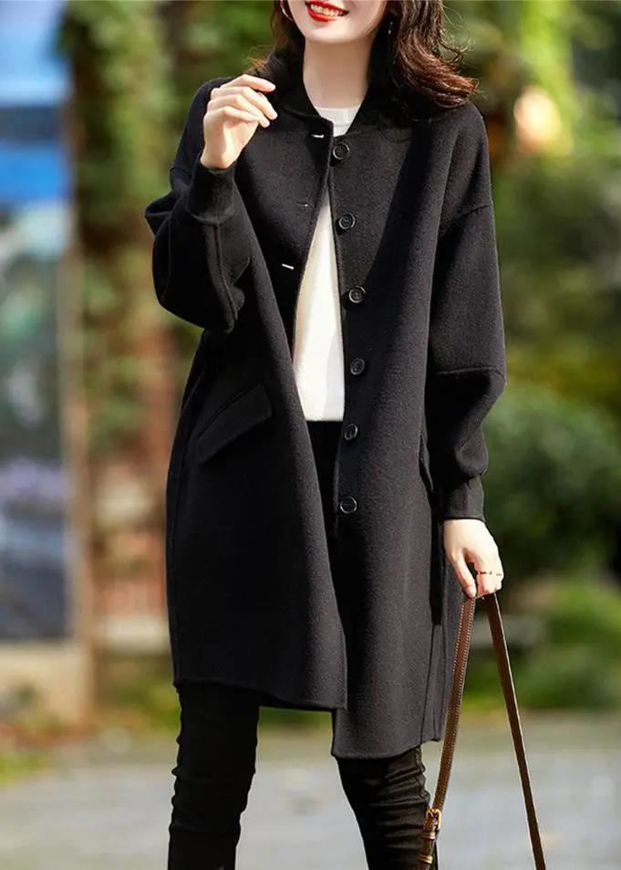 Black Oversized Single Breasted Woolen Trench Fall