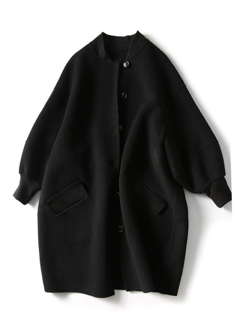 Black Oversized Single Breasted Woolen Trench Fall