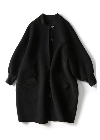 Black Oversized Single Breasted Woolen Trench Fall