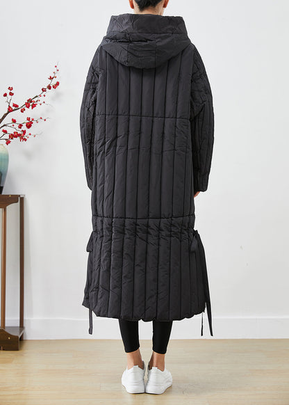 Black Oversized Striped Fine Cotton Filled Puffers Jackets Winter