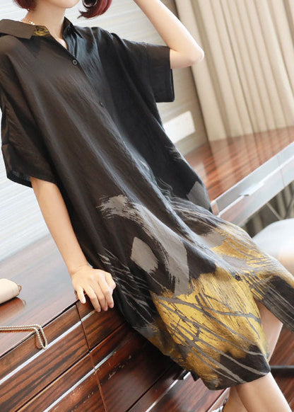 Black Oversized Tie Dye Cotton Long Dress Summer