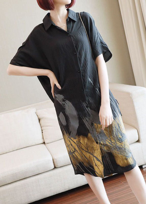 Black Oversized Tie Dye Cotton Long Dress Summer