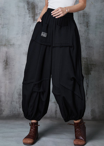 Black Oversized Wrinkled Cotton Harem Pants Spring