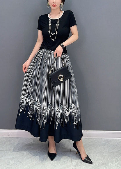 Black Oversized Zebra Pattern Cotton Skirts Spring