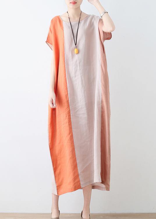 Black Patchwork Bat Wing Sleeve Mid Summer Linen Dress