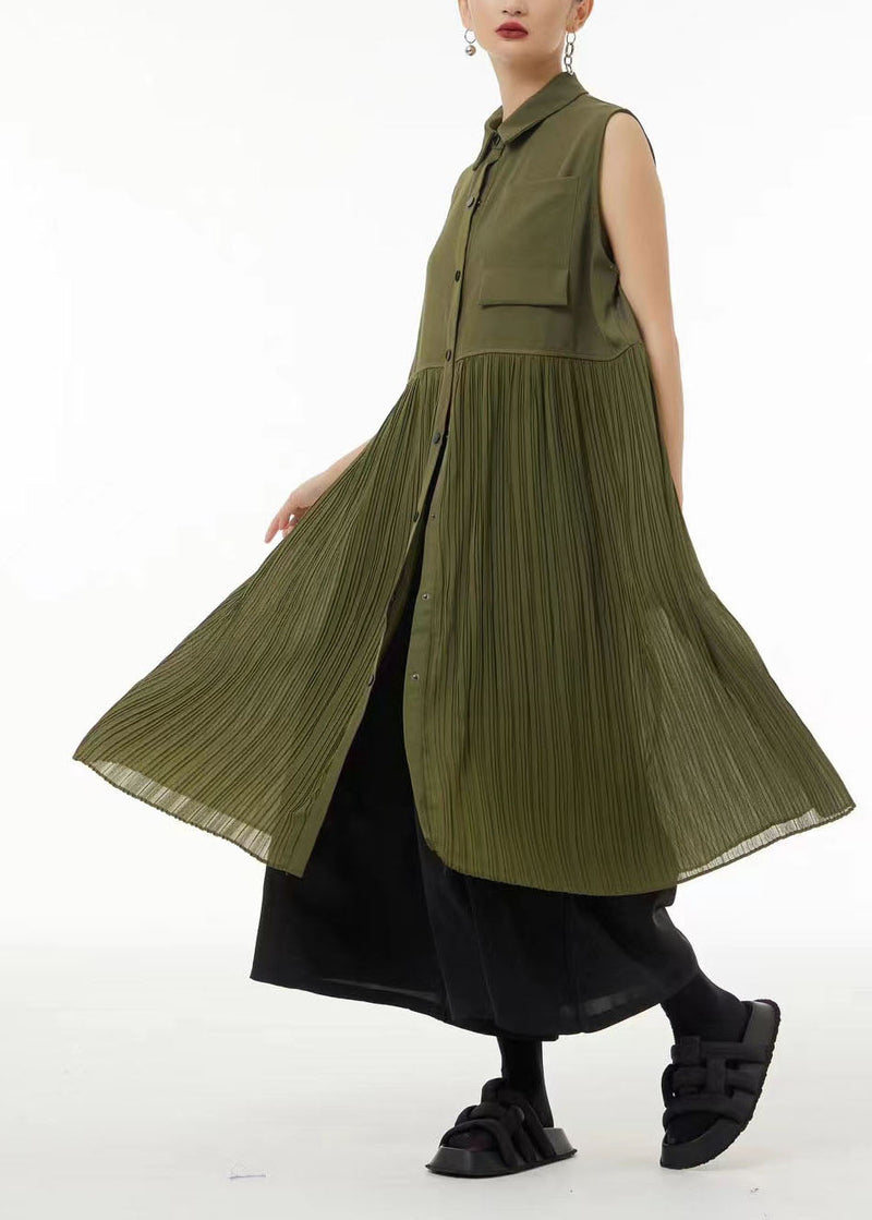 Black Peter Pan Collar Patchwork Chiffon Pleated Dress Sleeveless