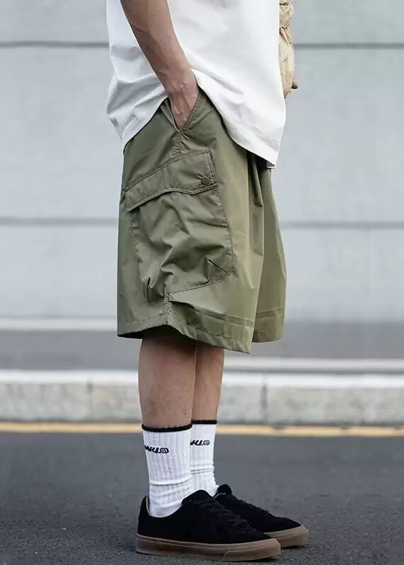 Black Pockets Elastic Waist Cotton Shorts Summer