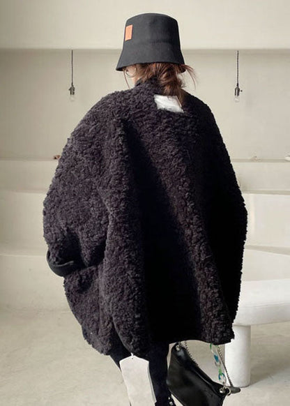 Black Pockets Faux Fur Jacket Winter