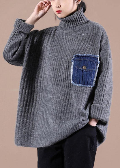 Black Pockets High Neck Fall Knit Top