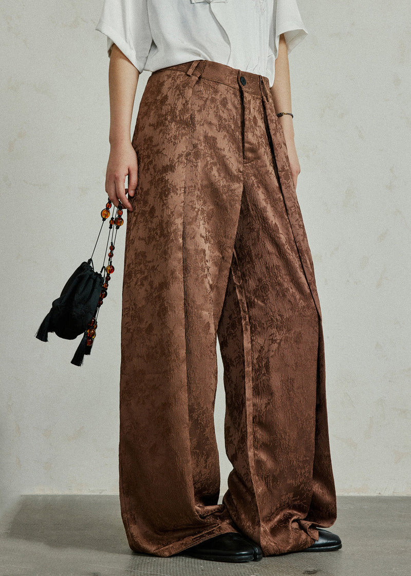 Black Pockets Print High Waist Silk Pants