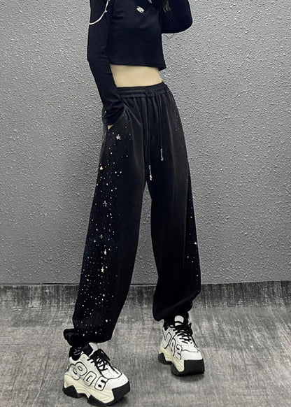 Black Pockets Zircon Warm Fleece Sport Pants Fall
