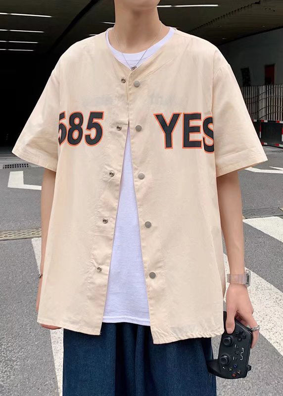 Black Print Button Cotton Shirts Summer