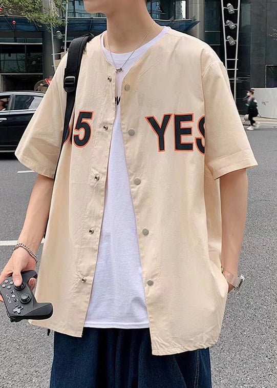 Black Print Button Cotton Shirts Summer