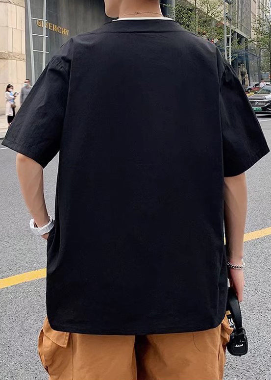 Black Print Button Cotton Shirts Summer