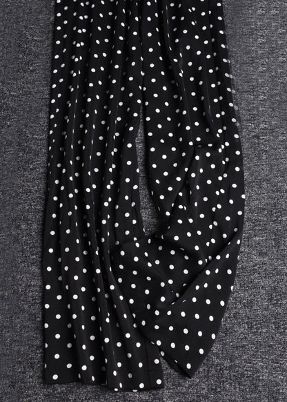 Black Print Elastic Waist Draping Chiffon Wide Leg Pants Summer
