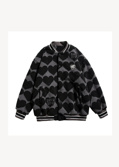Black Print Pockets Patchwork Faux Fur Cotton Filled Jackets Winter