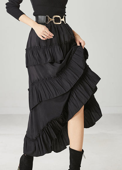Black Ruffled Exra Large Hem Cotton Skirt Spring