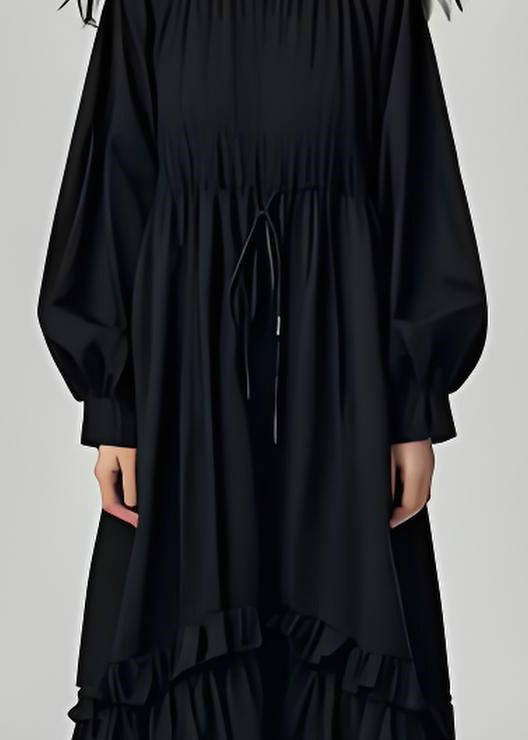 Black Ruffled Lace Patchwork Cotton Dresses Long Sleeve