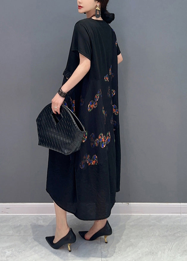 Black Ruffled Patchwork Holiday Dress Summer