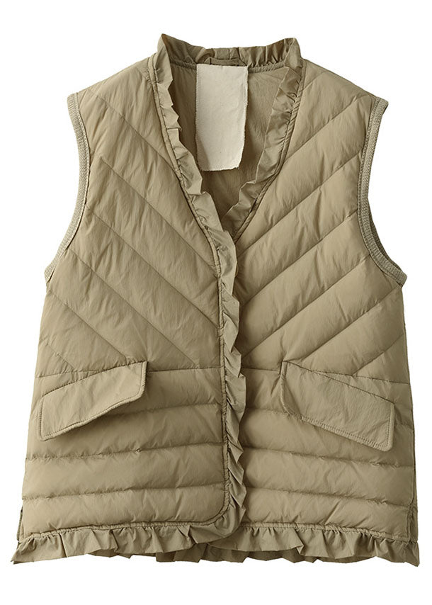Black Ruffled Thick Duck Down Vest Tops Winter