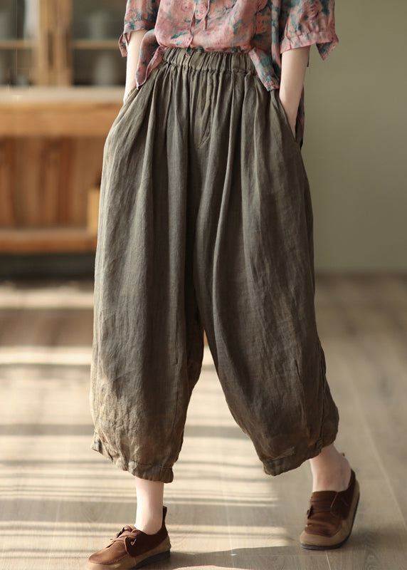 Black Pockets High Waist Linen Harem Pants
