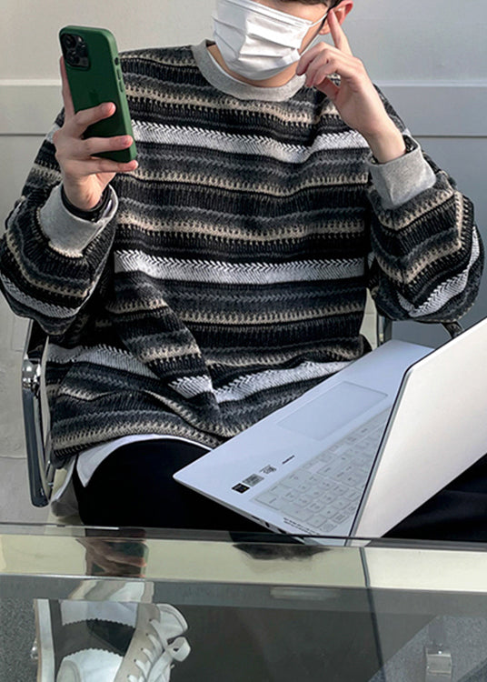 Black Striped Cozy Knit Sweater Spring