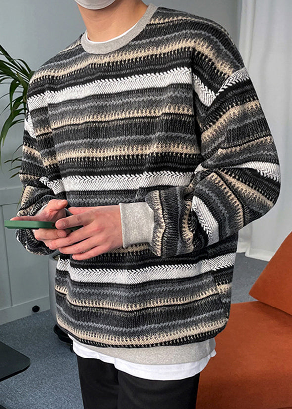 Black Striped Cozy Knit Sweater Spring