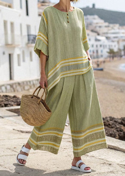 Black Striped T Shirts and Crop Pants Two Pieces Set Summer