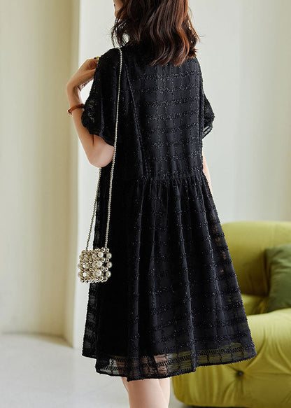 Black Tasseled Plaid Chiffon Dress Summer