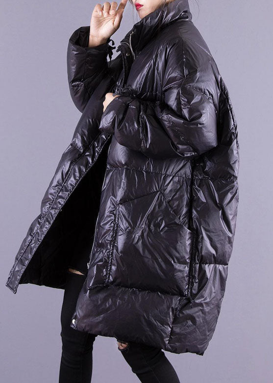 Black Zip Up Pockets Fine Cotton Filled Coat Winter