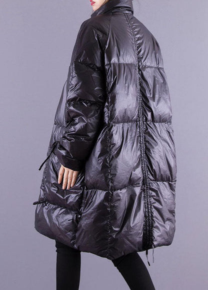 Black Zip Up Pockets Fine Cotton Filled Coat Winter