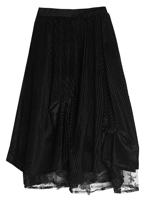 Black Velour Patchwork Asymmetrical Design Skirt