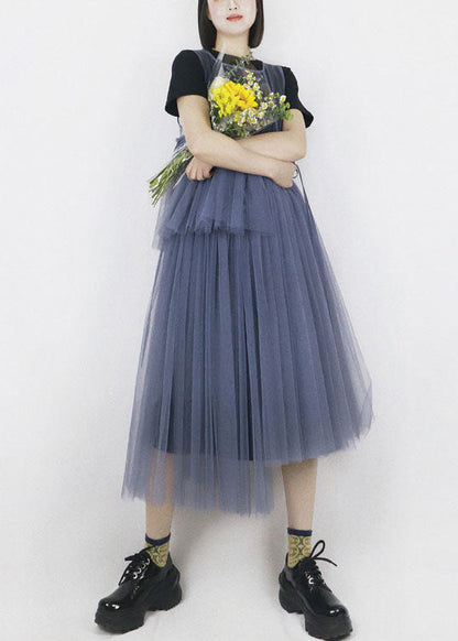 Blue Asymmetrical Design Tulle Robe Dresses Long Smock Summer