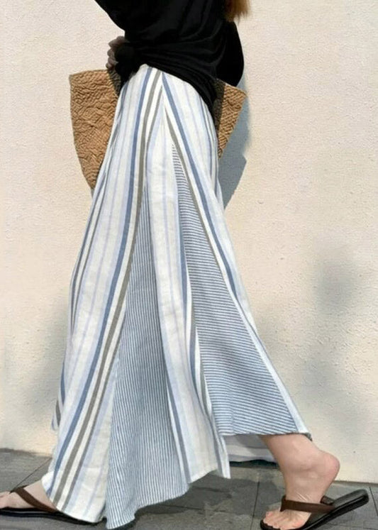 Blue Asymmetrical Striped a Line Skirts