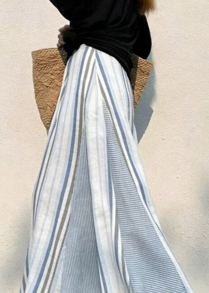 Blue Asymmetrical Striped a Line Skirts