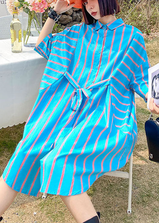 Blue Button Tie Waist Asymmetrical Design Fall Maxi Dress Half Sleeve