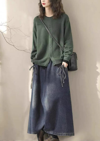 Blue Elastic Waist Lace Up Denim Skirt Spring