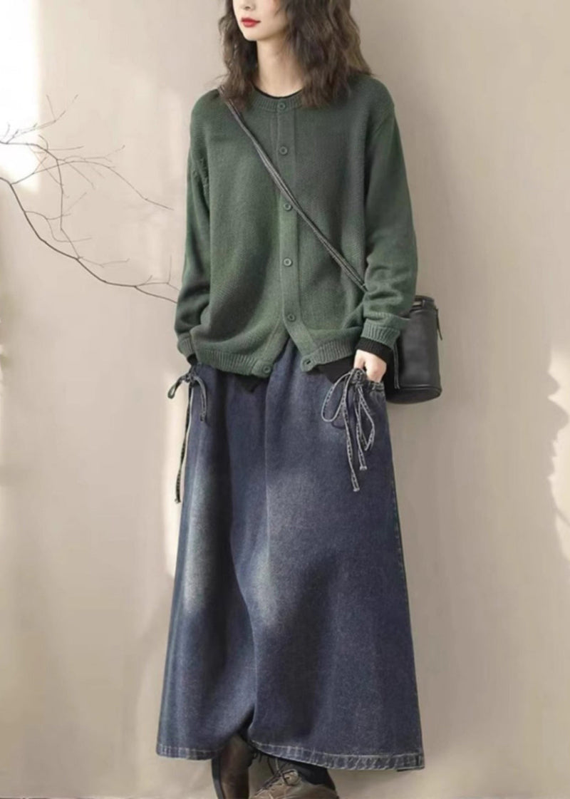 Blue Elastic Waist Lace Up Denim Skirt Spring