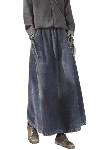 Blue Elastic Waist Lace Up Denim Skirt Spring