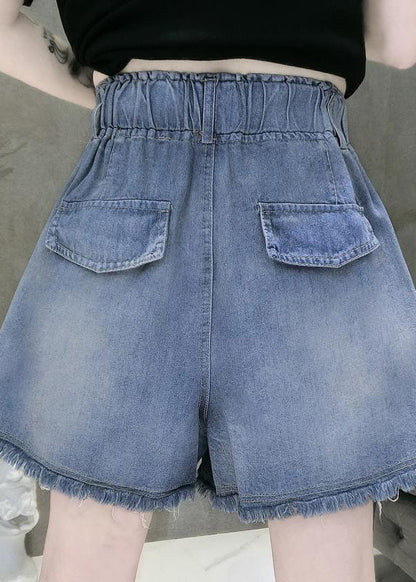 Blue Elastic Waist Love Patchwork Shorts Jeans Summer