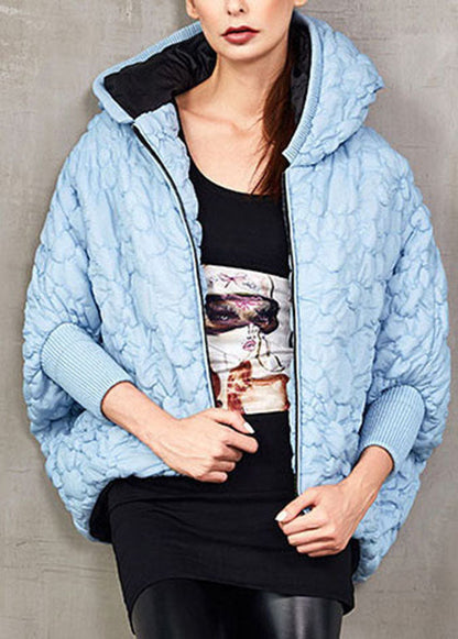 Blue Hooded Cotton Blend Puffer Jacket Winter